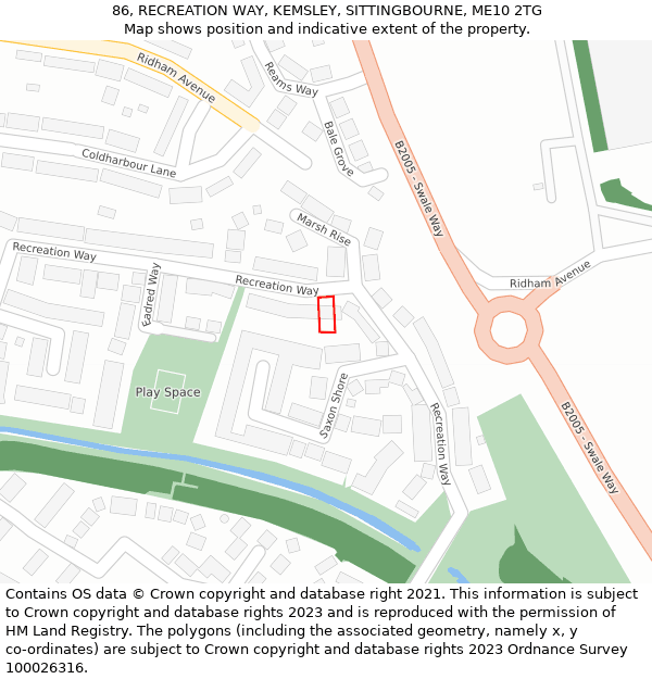 86, RECREATION WAY, KEMSLEY, SITTINGBOURNE, ME10 2TG: Location map and indicative extent of plot