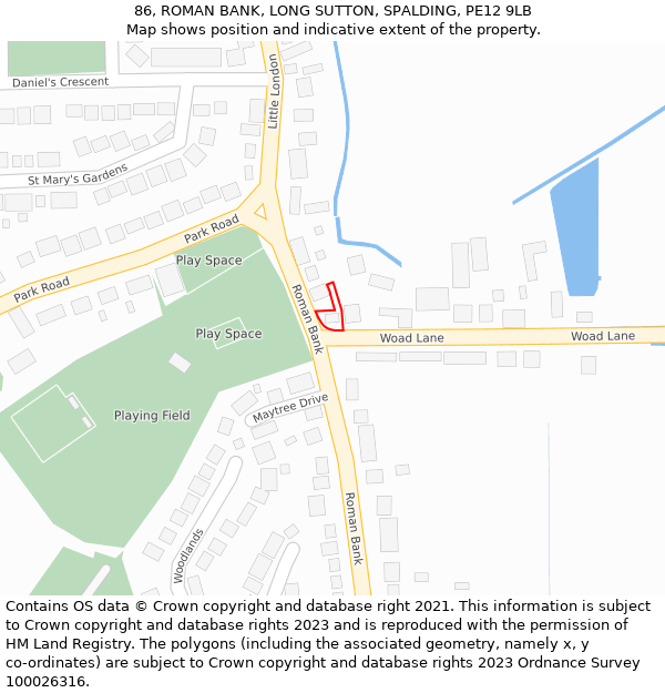 86, ROMAN BANK, LONG SUTTON, SPALDING, PE12 9LB: Location map and indicative extent of plot