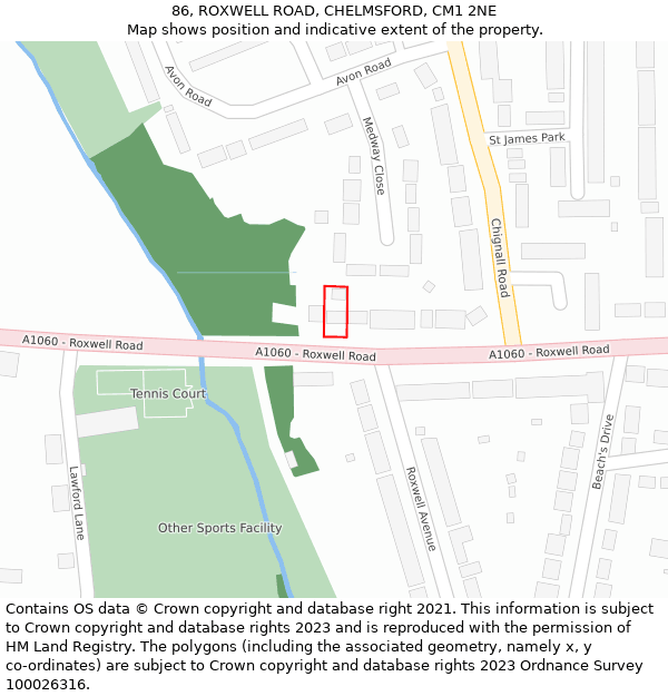 86, ROXWELL ROAD, CHELMSFORD, CM1 2NE: Location map and indicative extent of plot