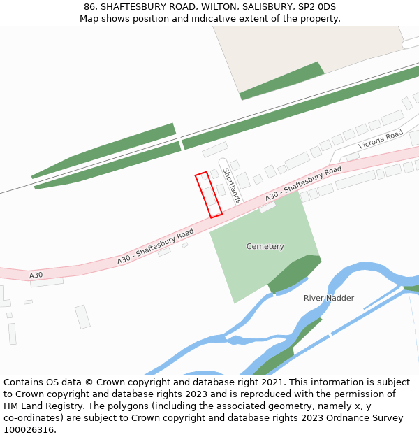 86, SHAFTESBURY ROAD, WILTON, SALISBURY, SP2 0DS: Location map and indicative extent of plot