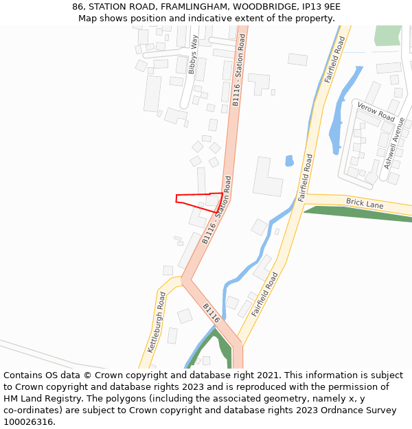 86, STATION ROAD, FRAMLINGHAM, WOODBRIDGE, IP13 9EE: Location map and indicative extent of plot