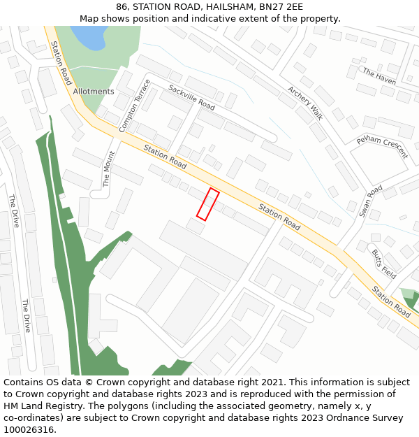 86, STATION ROAD, HAILSHAM, BN27 2EE: Location map and indicative extent of plot