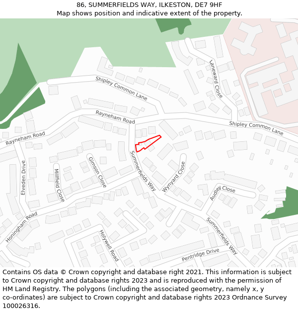 86, SUMMERFIELDS WAY, ILKESTON, DE7 9HF: Location map and indicative extent of plot