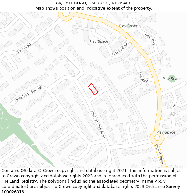 86, TAFF ROAD, CALDICOT, NP26 4PY: Location map and indicative extent of plot