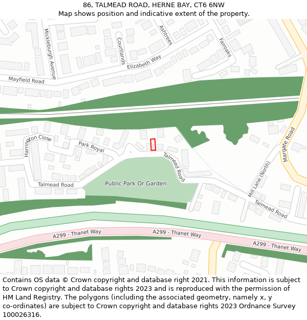 86, TALMEAD ROAD, HERNE BAY, CT6 6NW: Location map and indicative extent of plot