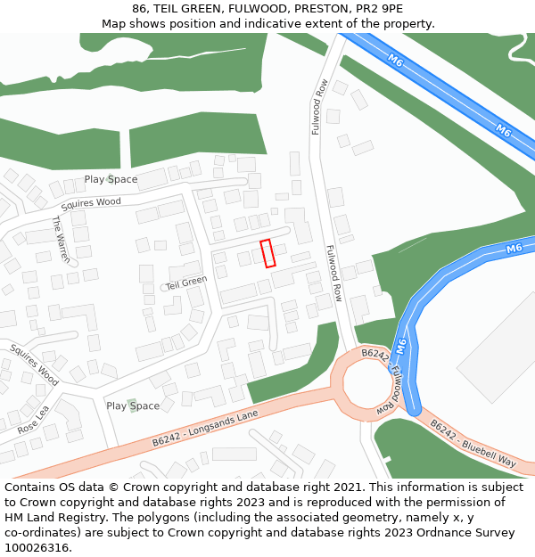 86, TEIL GREEN, FULWOOD, PRESTON, PR2 9PE: Location map and indicative extent of plot
