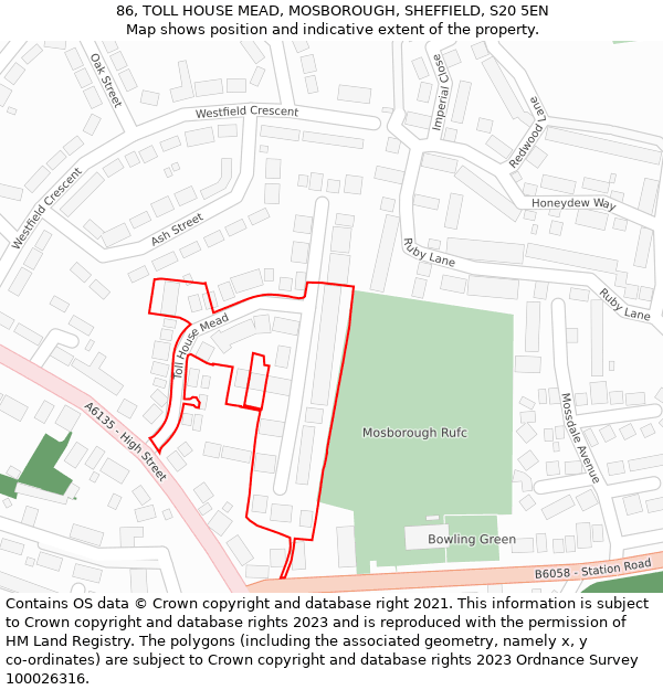 86, TOLL HOUSE MEAD, MOSBOROUGH, SHEFFIELD, S20 5EN: Location map and indicative extent of plot