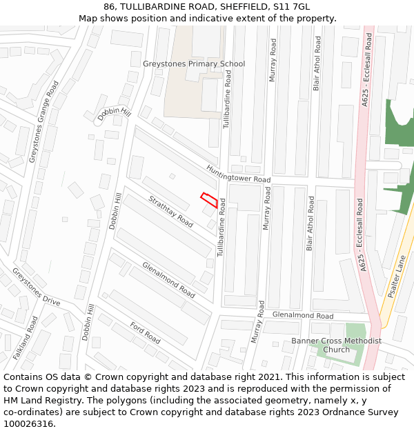 86, TULLIBARDINE ROAD, SHEFFIELD, S11 7GL: Location map and indicative extent of plot