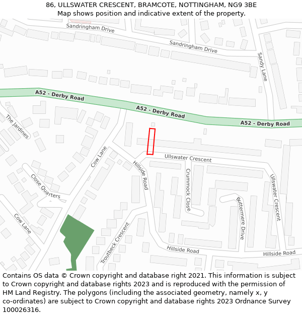 86, ULLSWATER CRESCENT, BRAMCOTE, NOTTINGHAM, NG9 3BE: Location map and indicative extent of plot