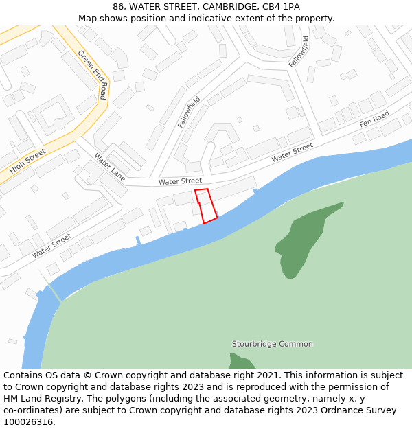 86, WATER STREET, CAMBRIDGE, CB4 1PA: Location map and indicative extent of plot