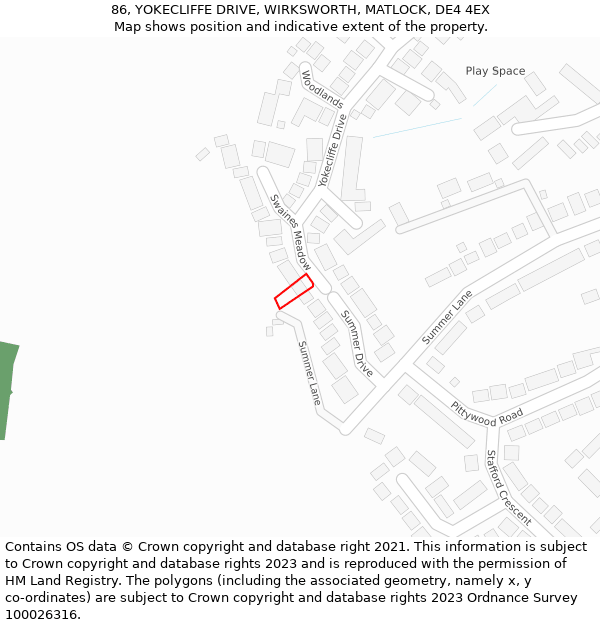 86, YOKECLIFFE DRIVE, WIRKSWORTH, MATLOCK, DE4 4EX: Location map and indicative extent of plot