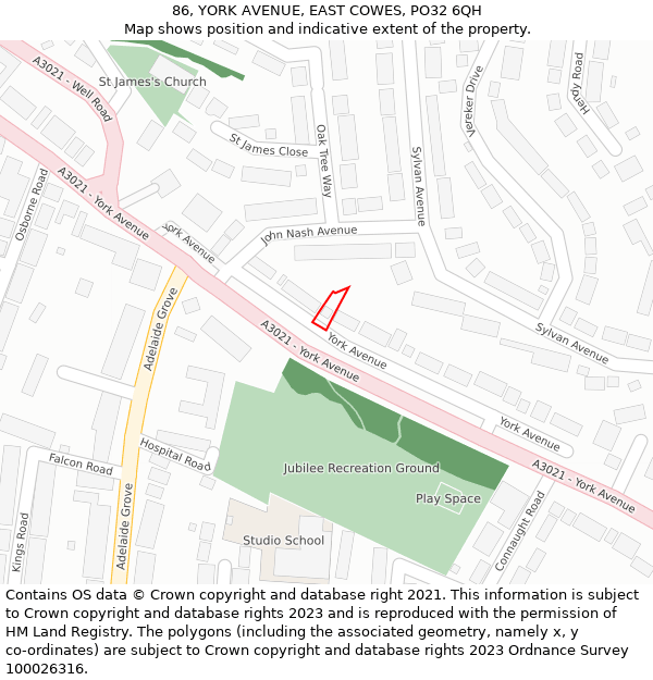 86, YORK AVENUE, EAST COWES, PO32 6QH: Location map and indicative extent of plot