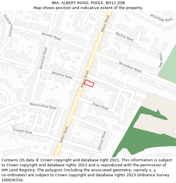 86A, ALBERT ROAD, POOLE, BH12 2DB: Location map and indicative extent of plot