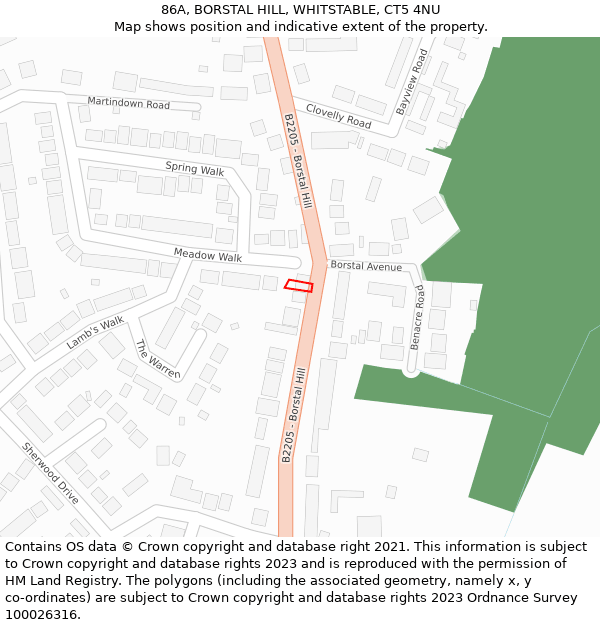 86A, BORSTAL HILL, WHITSTABLE, CT5 4NU: Location map and indicative extent of plot