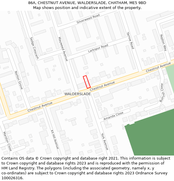 86A, CHESTNUT AVENUE, WALDERSLADE, CHATHAM, ME5 9BD: Location map and indicative extent of plot