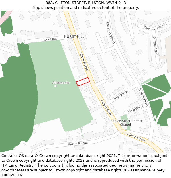 86A, CLIFTON STREET, BILSTON, WV14 9HB: Location map and indicative extent of plot