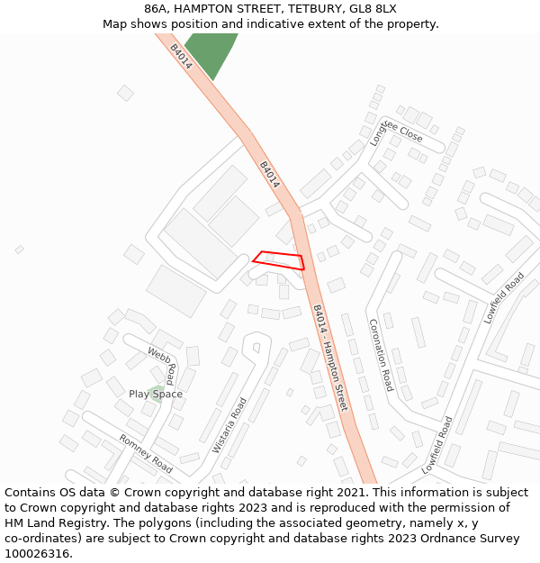 86A, HAMPTON STREET, TETBURY, GL8 8LX: Location map and indicative extent of plot