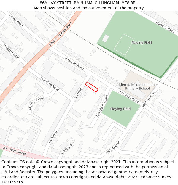 86A, IVY STREET, RAINHAM, GILLINGHAM, ME8 8BH: Location map and indicative extent of plot