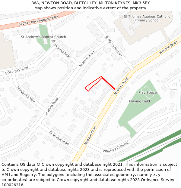 86A, NEWTON ROAD, BLETCHLEY, MILTON KEYNES, MK3 5BY: Location map and indicative extent of plot