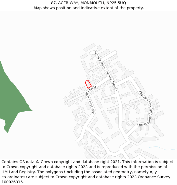 87, ACER WAY, MONMOUTH, NP25 5UQ: Location map and indicative extent of plot