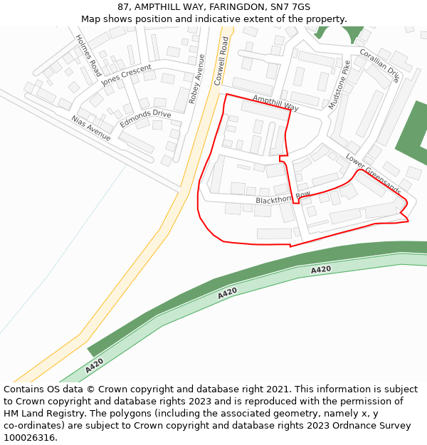 87, AMPTHILL WAY, FARINGDON, SN7 7GS: Location map and indicative extent of plot