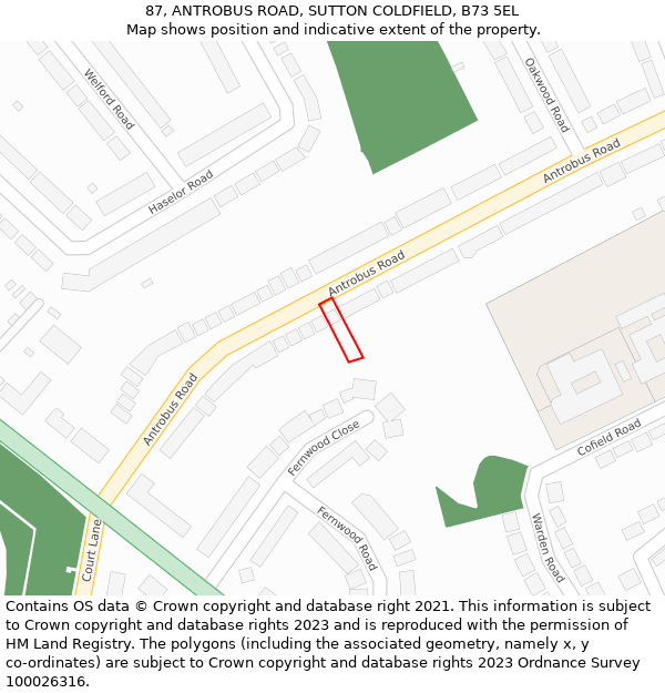 87, ANTROBUS ROAD, SUTTON COLDFIELD, B73 5EL: Location map and indicative extent of plot