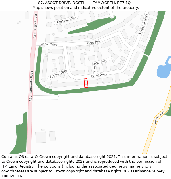 87, ASCOT DRIVE, DOSTHILL, TAMWORTH, B77 1QL: Location map and indicative extent of plot