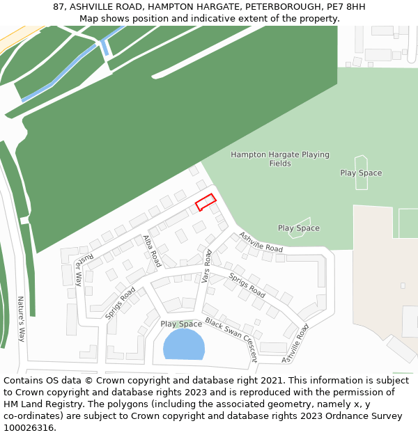 87, ASHVILLE ROAD, HAMPTON HARGATE, PETERBOROUGH, PE7 8HH: Location map and indicative extent of plot