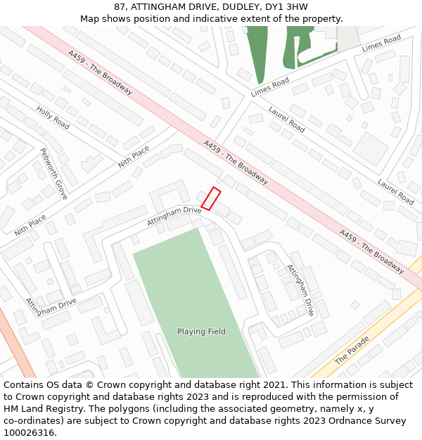 87, ATTINGHAM DRIVE, DUDLEY, DY1 3HW: Location map and indicative extent of plot