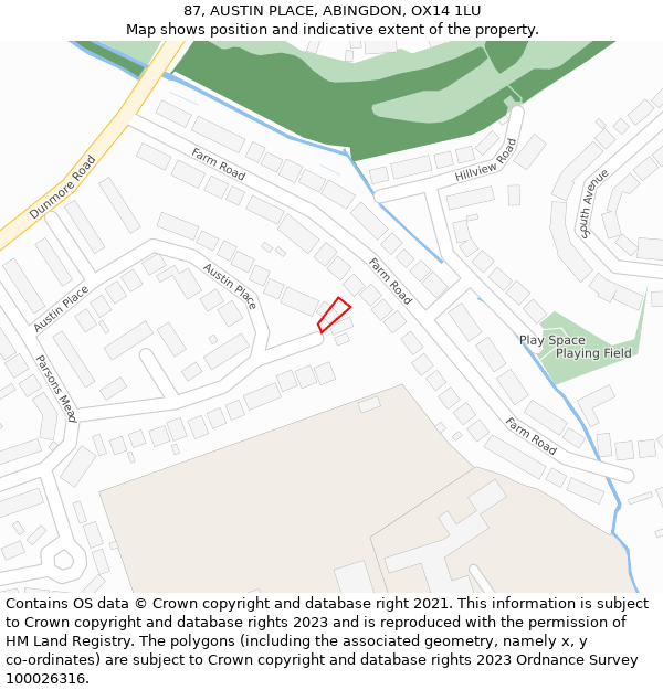 87, AUSTIN PLACE, ABINGDON, OX14 1LU: Location map and indicative extent of plot