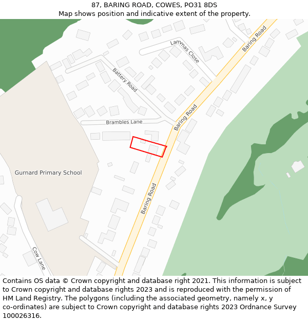 87, BARING ROAD, COWES, PO31 8DS: Location map and indicative extent of plot