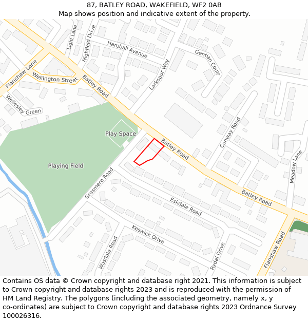 87, BATLEY ROAD, WAKEFIELD, WF2 0AB: Location map and indicative extent of plot