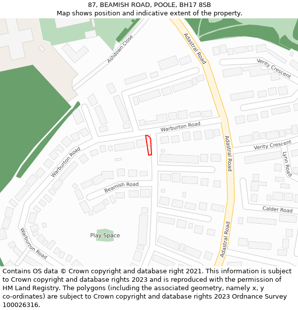 87, BEAMISH ROAD, POOLE, BH17 8SB: Location map and indicative extent of plot