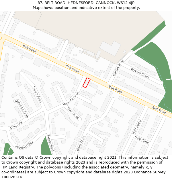 87, BELT ROAD, HEDNESFORD, CANNOCK, WS12 4JP: Location map and indicative extent of plot