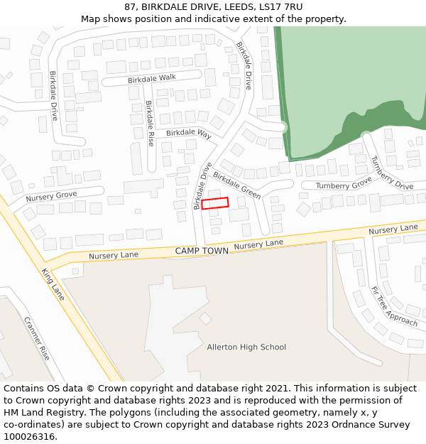 87, BIRKDALE DRIVE, LEEDS, LS17 7RU: Location map and indicative extent of plot