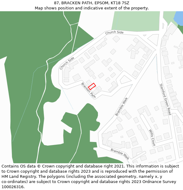 87, BRACKEN PATH, EPSOM, KT18 7SZ: Location map and indicative extent of plot