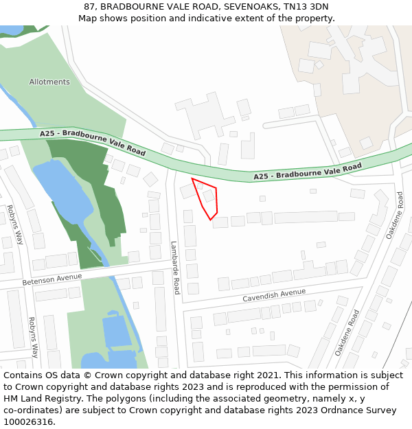 87, BRADBOURNE VALE ROAD, SEVENOAKS, TN13 3DN: Location map and indicative extent of plot