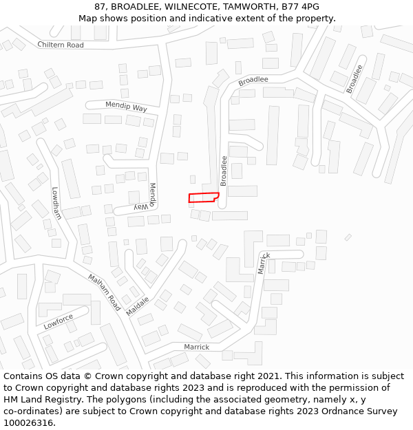87, BROADLEE, WILNECOTE, TAMWORTH, B77 4PG: Location map and indicative extent of plot