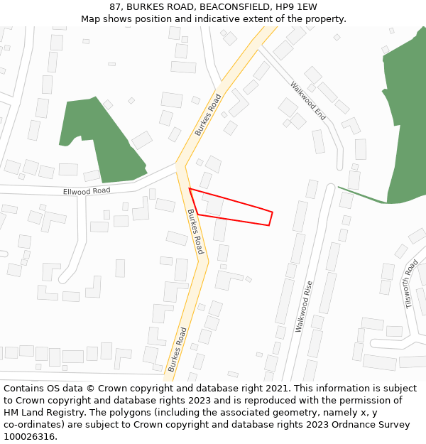87, BURKES ROAD, BEACONSFIELD, HP9 1EW: Location map and indicative extent of plot