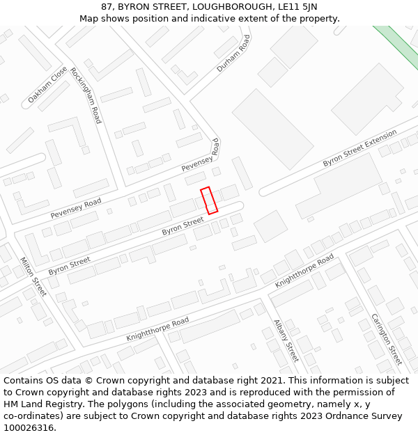 87, BYRON STREET, LOUGHBOROUGH, LE11 5JN: Location map and indicative extent of plot