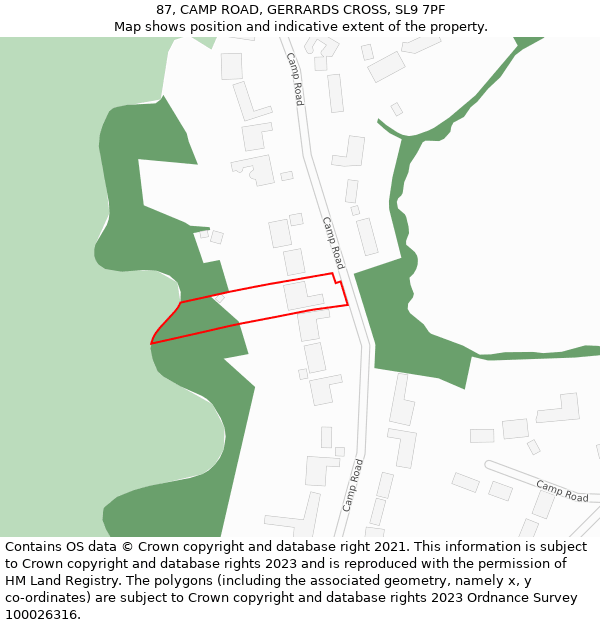 87, CAMP ROAD, GERRARDS CROSS, SL9 7PF: Location map and indicative extent of plot