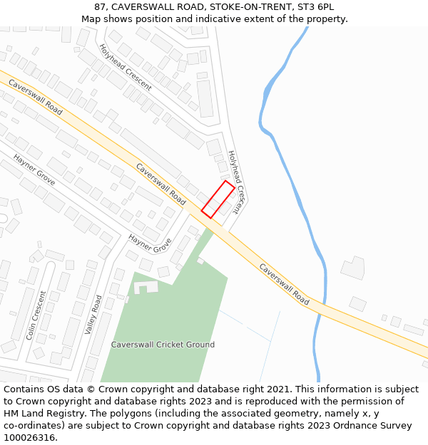87, CAVERSWALL ROAD, STOKE-ON-TRENT, ST3 6PL: Location map and indicative extent of plot
