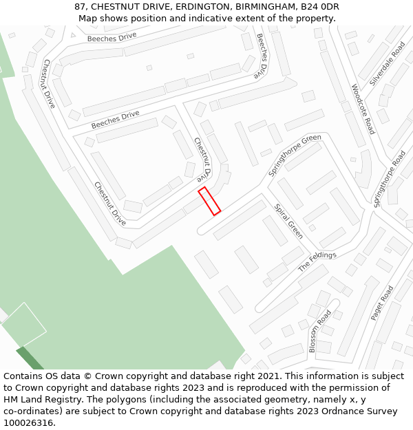 87, CHESTNUT DRIVE, ERDINGTON, BIRMINGHAM, B24 0DR: Location map and indicative extent of plot