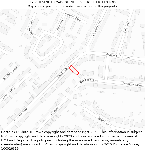 87, CHESTNUT ROAD, GLENFIELD, LEICESTER, LE3 8DD: Location map and indicative extent of plot