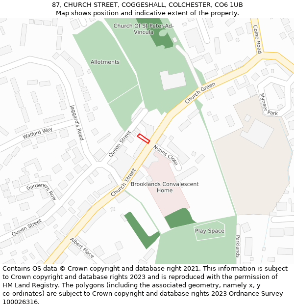 87, CHURCH STREET, COGGESHALL, COLCHESTER, CO6 1UB: Location map and indicative extent of plot
