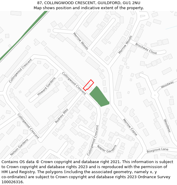 87, COLLINGWOOD CRESCENT, GUILDFORD, GU1 2NU: Location map and indicative extent of plot