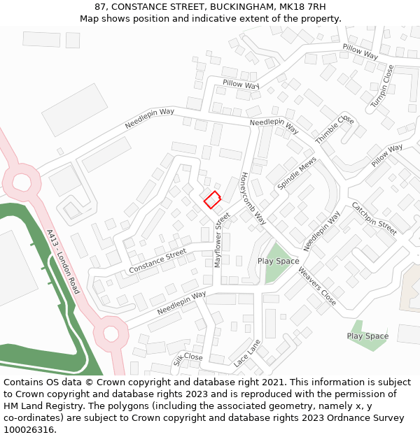 87, CONSTANCE STREET, BUCKINGHAM, MK18 7RH: Location map and indicative extent of plot