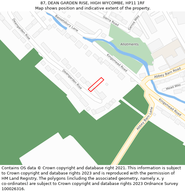 87, DEAN GARDEN RISE, HIGH WYCOMBE, HP11 1RF: Location map and indicative extent of plot