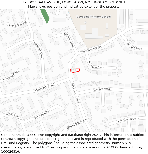 87, DOVEDALE AVENUE, LONG EATON, NOTTINGHAM, NG10 3HT: Location map and indicative extent of plot