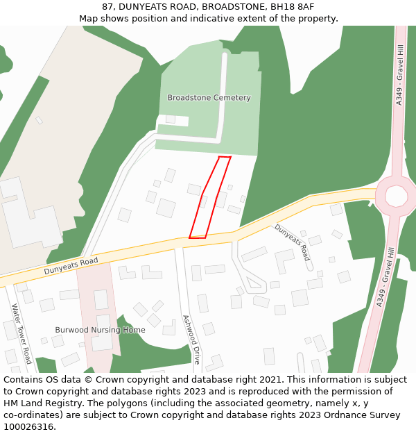 87, DUNYEATS ROAD, BROADSTONE, BH18 8AF: Location map and indicative extent of plot